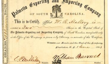 Stock Certificate for the Palmetto Exporting and Importing Company